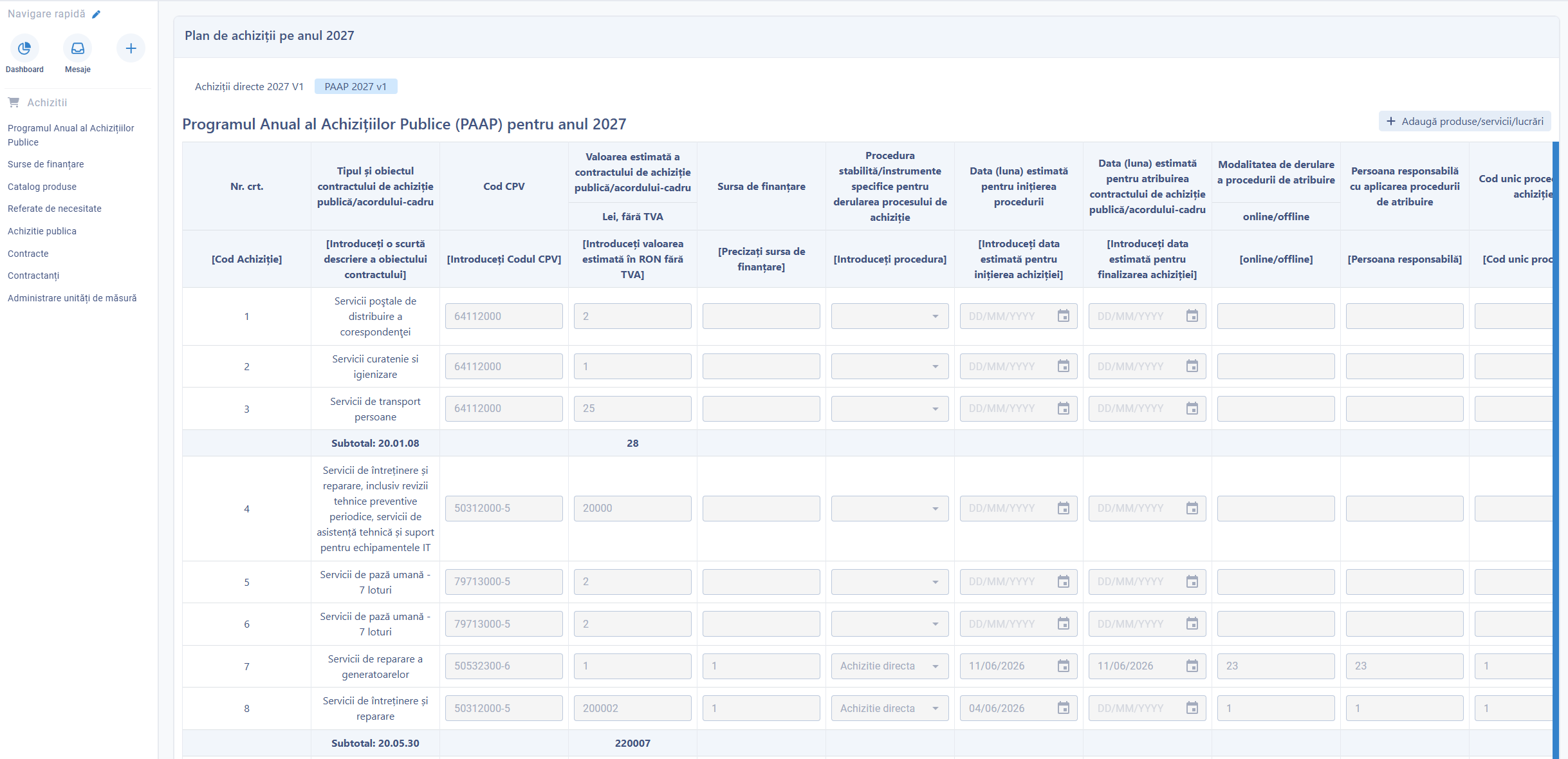 Programul anual al achizițiilor publice generat în platforma Smart Digital City
