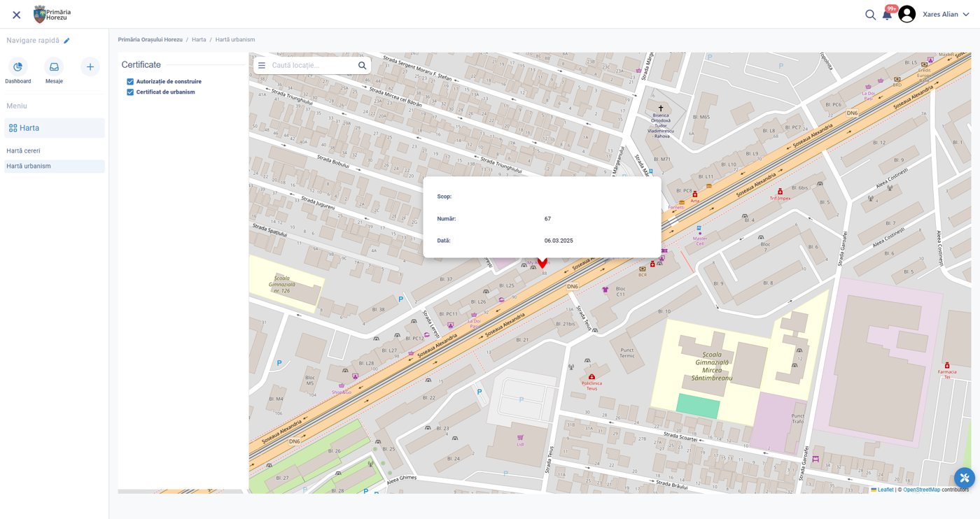 Harta urbanism din portalul intern al platformei Smart Digital City