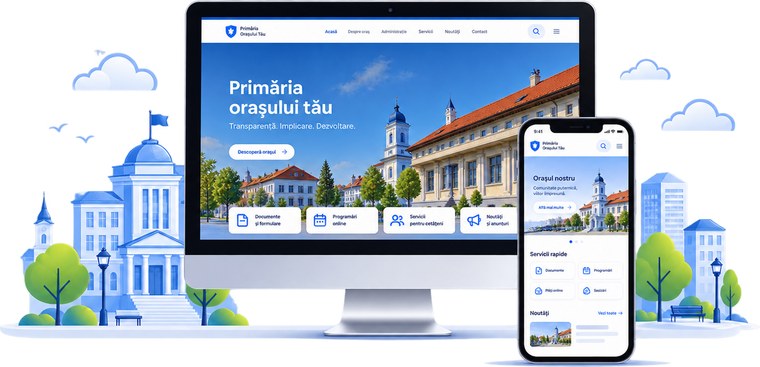 Portal de prezentare a localității, pe desktop și mobil