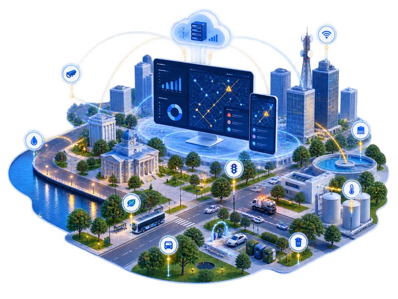 Rețea de dispozitive IoT în localitate